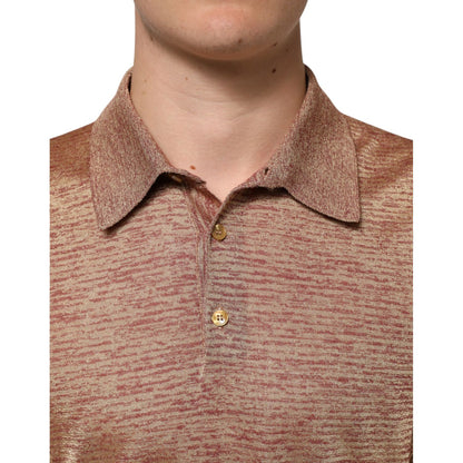 Dolce & Gabbana Brown Silk Textured Short Sleeve Polo T-shirt
