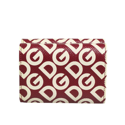 Dolce & Gabbana Burgundy Logo Print Calf Leather French Flap Card Holder Wallet