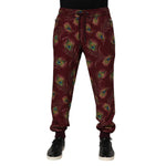 Dolce & Gabbana Burgundy Peacock Feather Print Jogger Pants