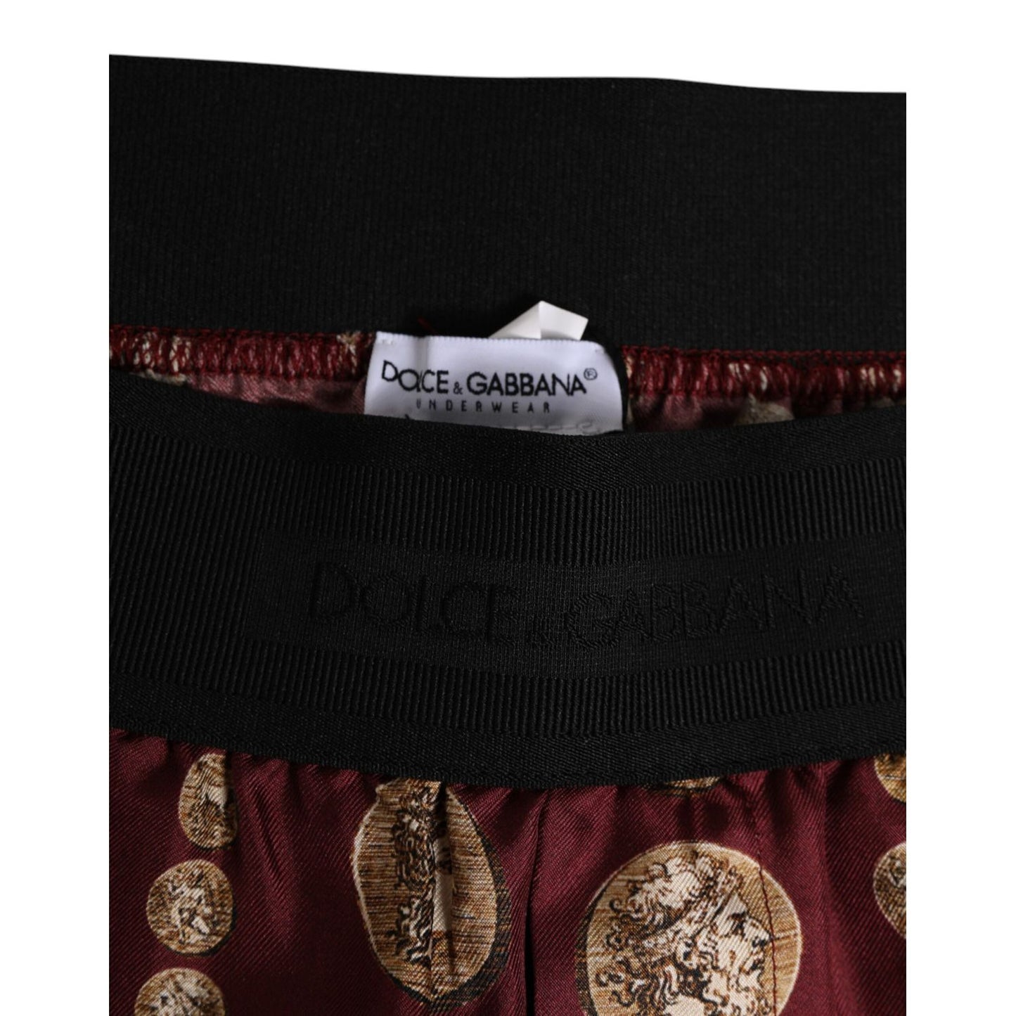 Dolce & Gabbana Burgundy Silk Coin Print Men Boxer Short Swimwear