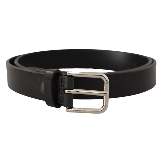Dolce & Gabbana Calf Leather Silver Tone Black Metal Buckle Belt with premium Italian craftsmanship, ideal for fashion-forward style.