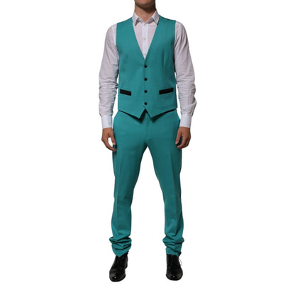 Dolce & Gabbana Cyan 3 Piece Wool Silk Blend Suit SICILIA