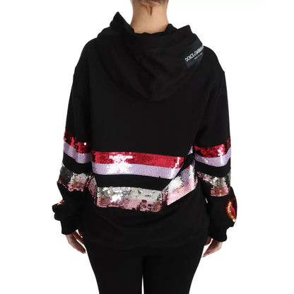 Dolce & Gabbana DG Sequined Hooded Pullover Sweater 100% Cotton,1728,67345645728,Black,Clothing,Dolce & Gabbana,Hoodies - Sweaters - Clothing,IT36 | XS,IT38|XS,New with tags,Sweaters - Clothing,Sweaters - Women - Clothing,Women,Women - Clothing