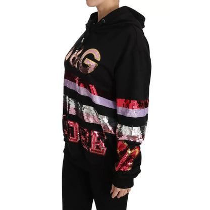 Dolce & Gabbana DG Sequined Hooded Pullover Sweater 100% Cotton,1728,67345645728,Black,Clothing,Dolce & Gabbana,Hoodies - Sweaters - Clothing,IT36 | XS,IT38|XS,New with tags,Sweaters - Clothing,Sweaters - Women - Clothing,Women,Women - Clothing