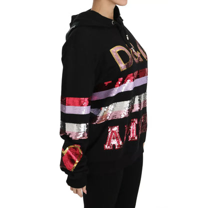 Dolce & Gabbana DG Sequined Hooded Pullover Sweater 100% Cotton,1728,67345645728,Black,Clothing,Dolce & Gabbana,Hoodies - Sweaters - Clothing,IT36 | XS,IT38|XS,New with tags,Sweaters - Clothing,Sweaters - Women - Clothing,Women,Women - Clothing