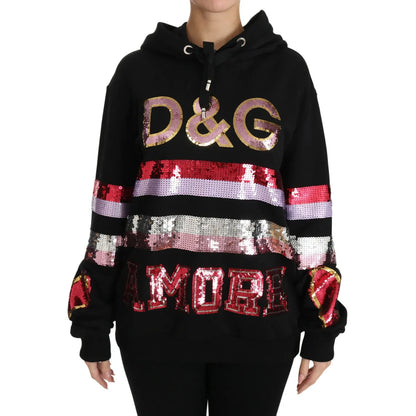 Dolce & Gabbana DG Sequined Hooded Pullover Sweater 100% Cotton,1728,67345645728,Black,Clothing,Dolce & Gabbana,Hoodies - Sweaters - Clothing,IT36 | XS,IT38|XS,New with tags,Sweaters - Clothing,Sweaters - Women - Clothing,Women,Women - Clothing