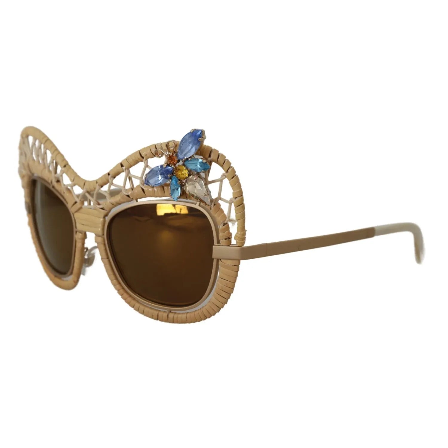 Dolce & Gabbana DG2159B Beige Gold Straw Butterfly Crystals Sunglasses