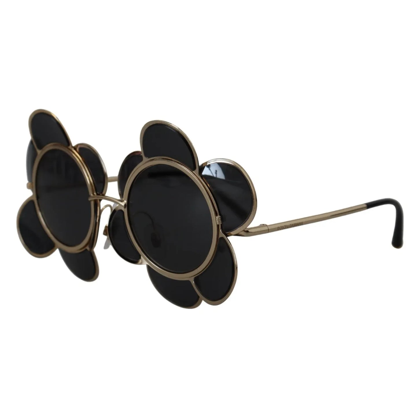 Dolce & Gabbana DG2201 Black Lens Gold Frame LIMITED EDITION Sunglasses with unique floral design, women's fashion, 100% UV protection.