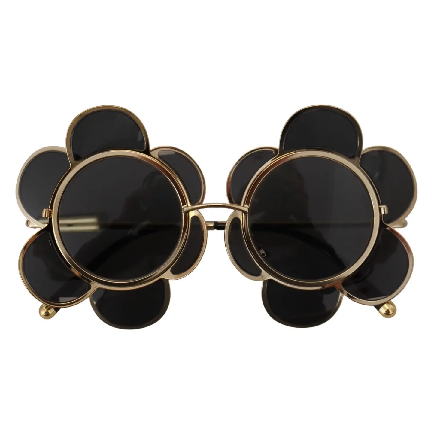 Dolce & Gabbana DG2201 Black Lens Gold Frame LIMITED EDITION Sunglasses with unique flower design, limited edition fashion accessory for women.