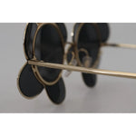 Side view of Dolce & Gabbana DG2201 Black Lens Gold Frame LIMITED EDITION Sunglasses with floral design detail.