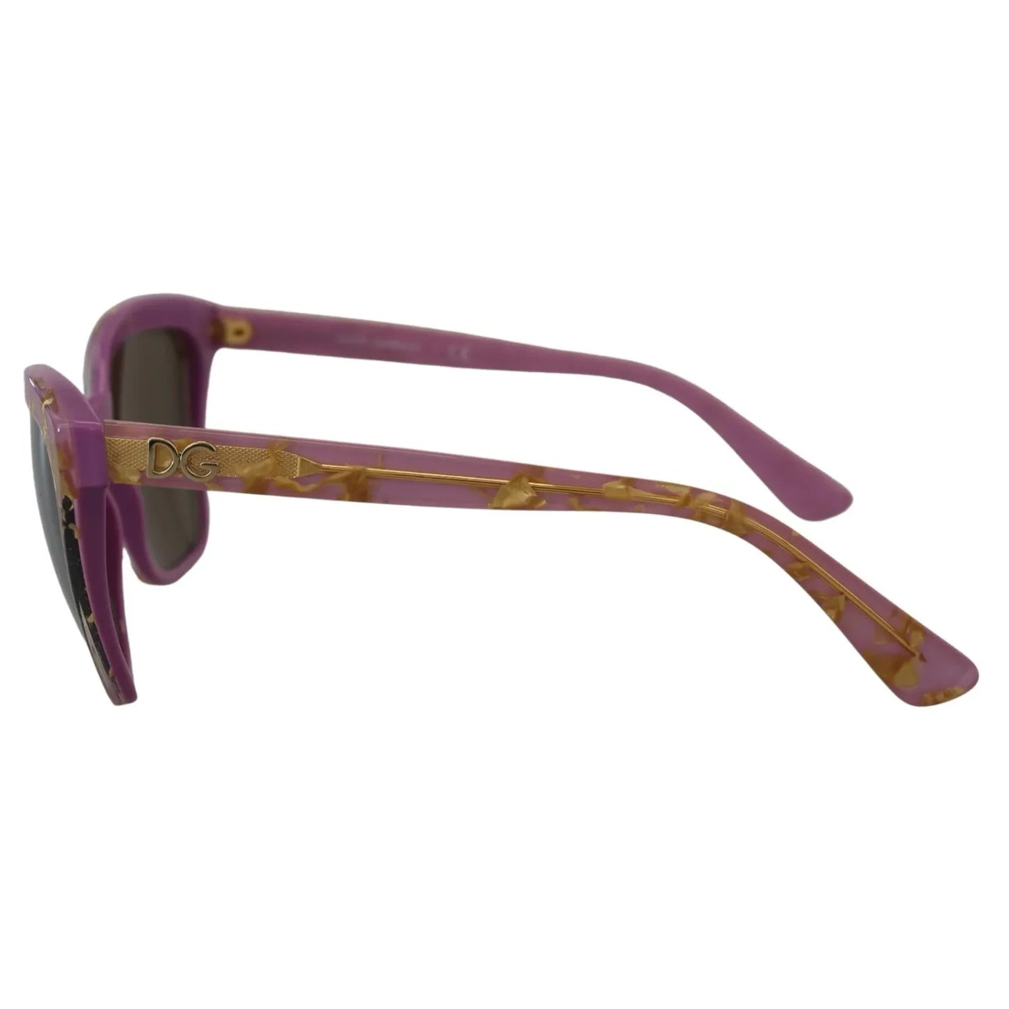 Dolce & Gabbana DG4251 Pink Gold Full Rim Rectangle Frame Shades side view in violet pink acetate with gold accents.