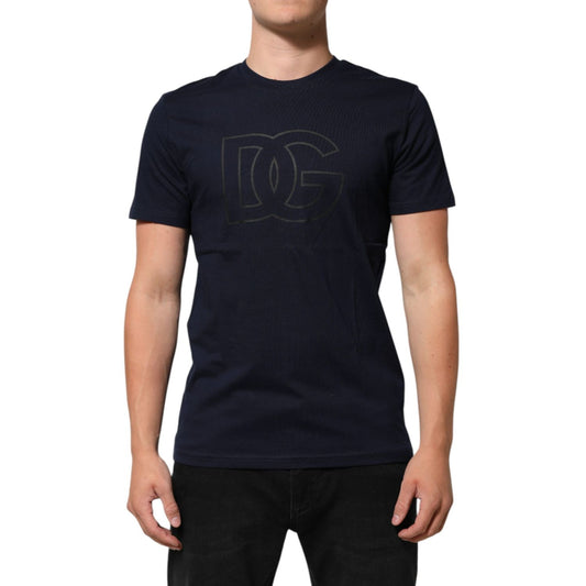 Dolce & Gabbana Dark Blue Cotton DG Logo Print Men’s Top T-shirt, short sleeve, premium Italian design, made of 100% cotton.