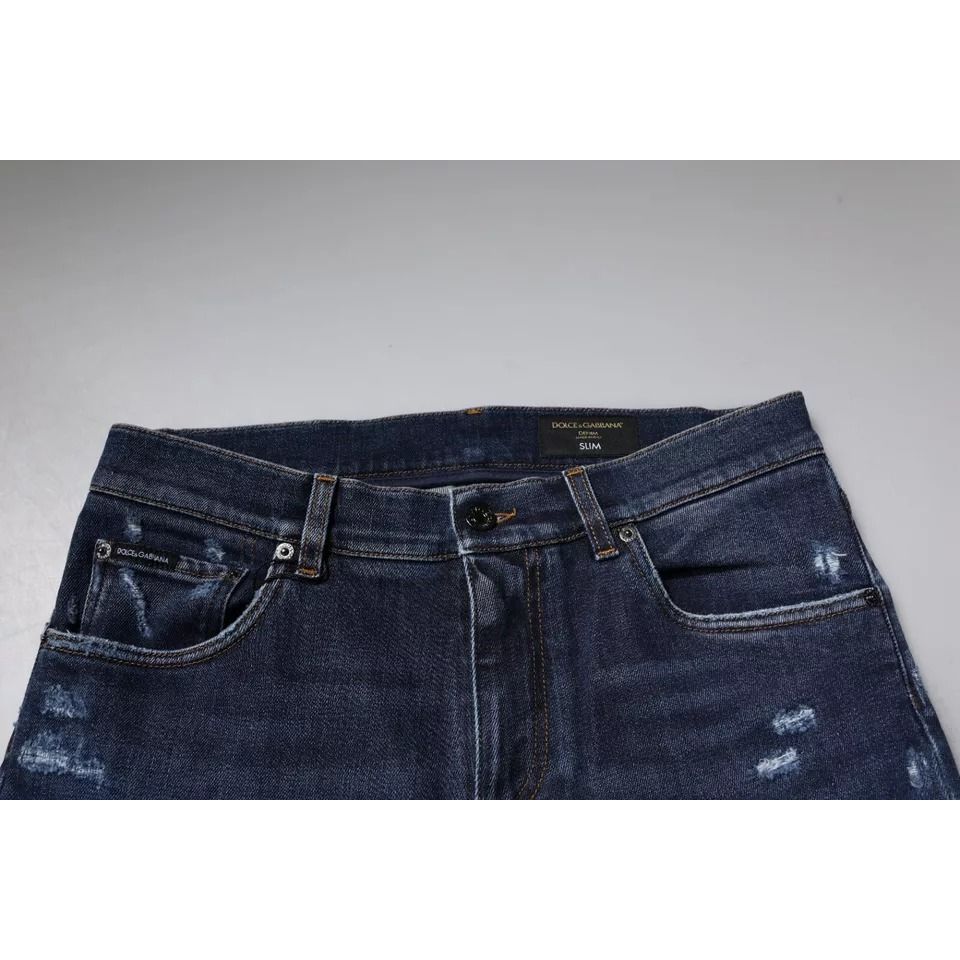Dolce & Gabbana Dark Blue Cotton Logo Skinny Denim Jeans