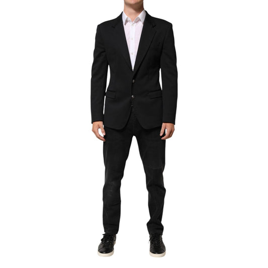 Dolce & Gabbana Dark Blue Cotton Men Jacket Coat Blazer Suit, perfect for formal or smart-casual wear, elegant design.