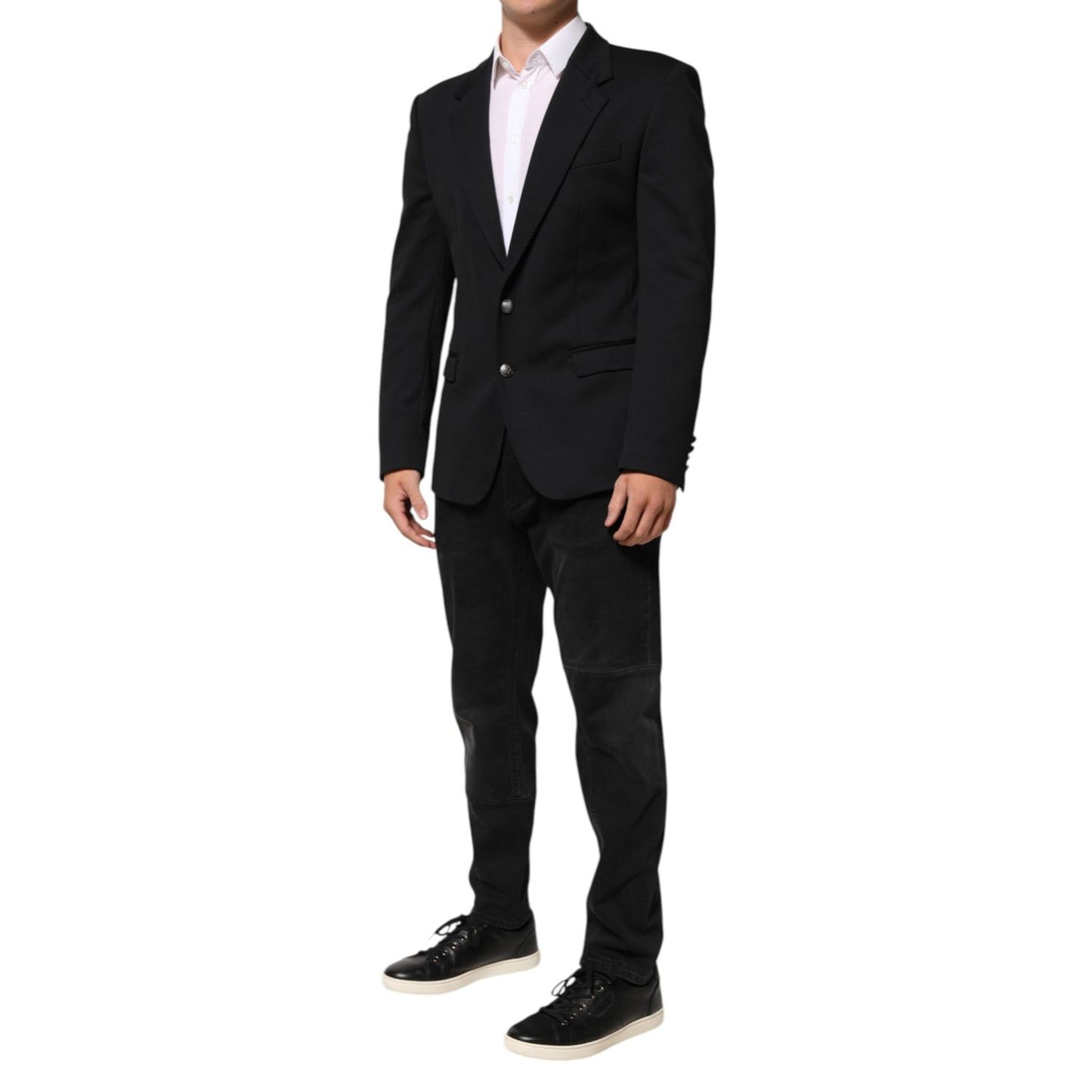 Dolce & Gabbana Dark Blue Cotton Men Jacket Coat Blazer Suit