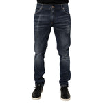 Dolce & Gabbana Dark Blue Washed Running Ripped Denim Jeans with distressed details