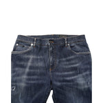 Dolce & Gabbana Dark Blue Washed Running Ripped Denim Jeans with distressed details and zip-button closure.
