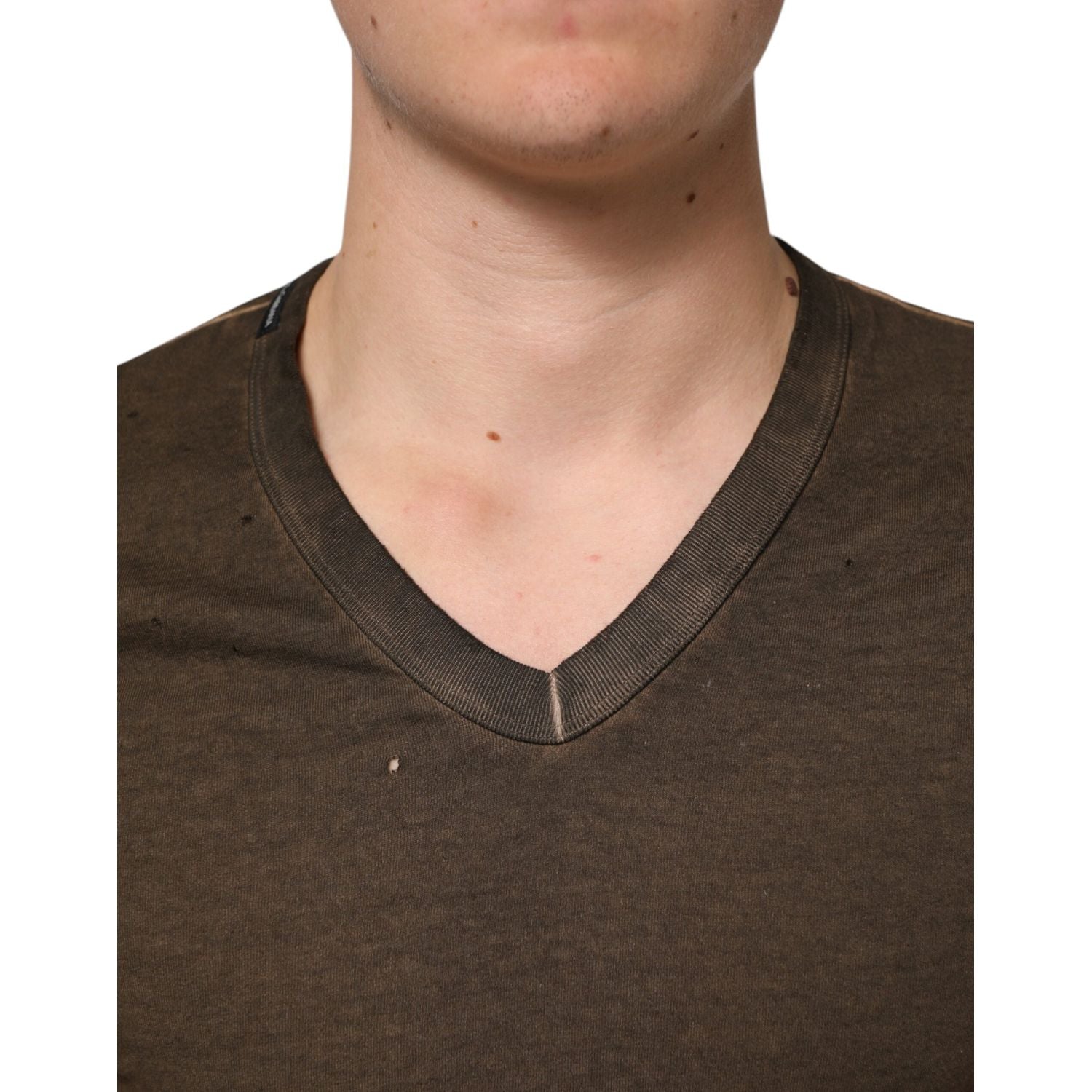 Dolce & Gabbana Dark Brown Cotton Tattered Logo Men T-shirt