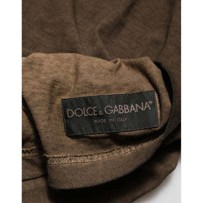 Dolce & Gabbana Dark Brown Cotton Tattered Logo Men T-shirt