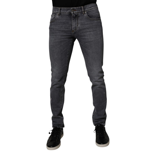 Dolce & Gabbana Dark Gray Cotton Stretch Skinny Denim Jeans for men, featuring a sleek silhouette and versatile style.