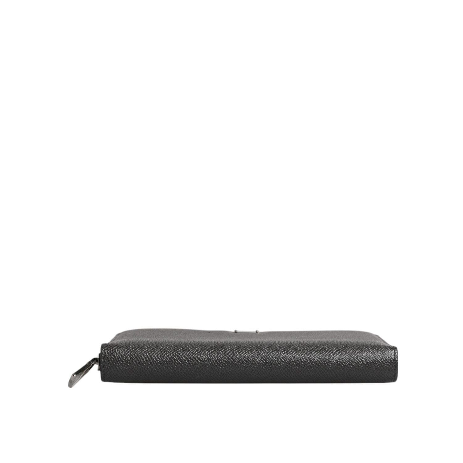 Dolce & Gabbana Dark Gray Leather DG Logo Zip Around Continental Wallet