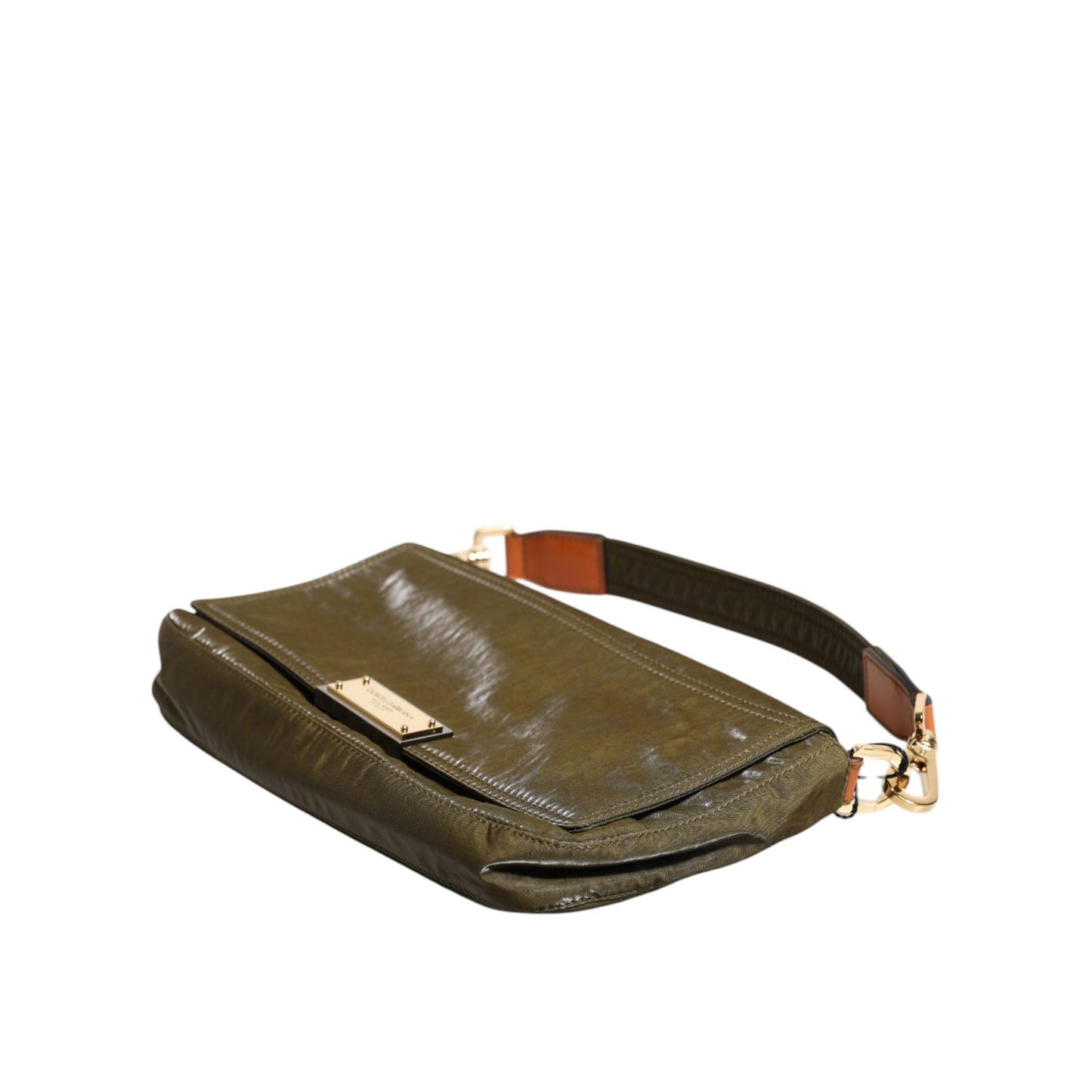 Dolce & Gabbana Dark Green Nylon Logo Plaque Shoulder Strap Borse Bag