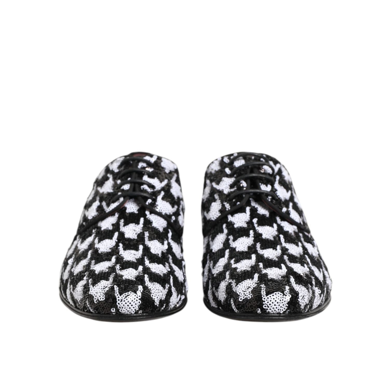 Dolce & Gabbana Dress Black White Sequined Lace Up Derby Shoes
