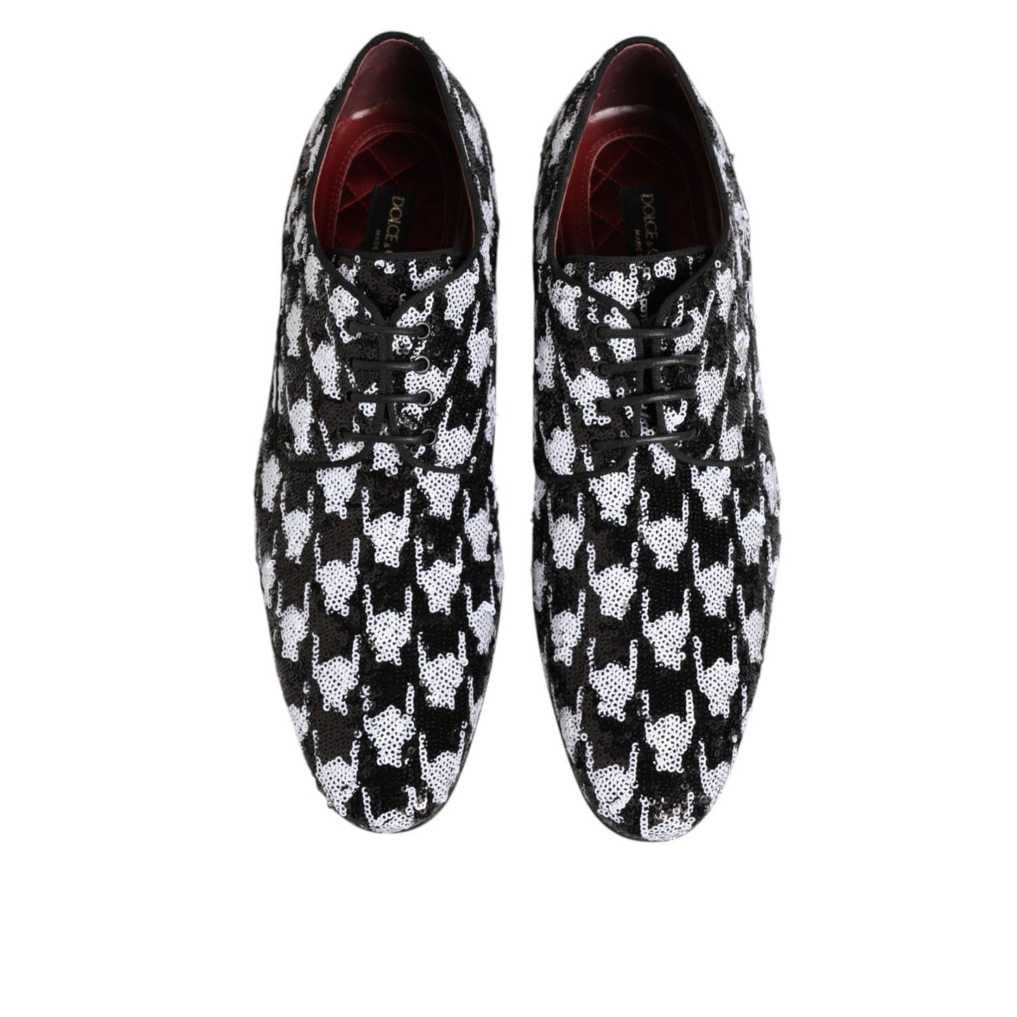 Dolce & Gabbana Dress Black White Sequined Lace Up Derby Shoes for formal wear