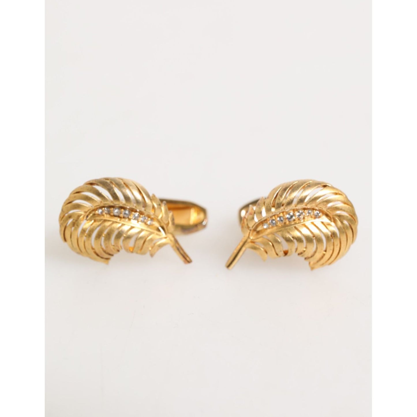 Dolce & Gabbana Gold 925 Sterling Silver Crystal Leaf Accessory Cufflink