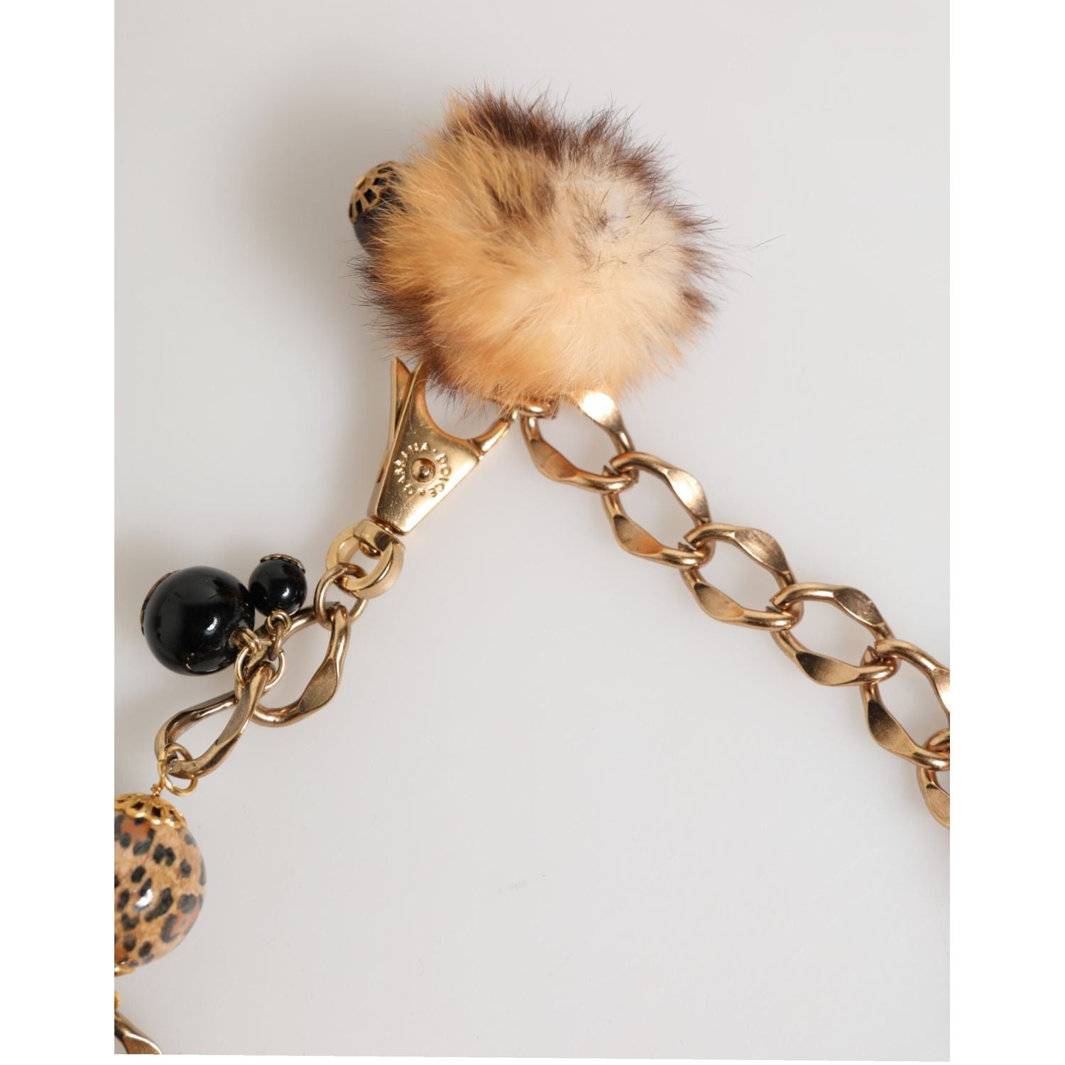 Dolce & Gabbana Gold Black Crystals Lapin Fur Filigree Choker Necklace