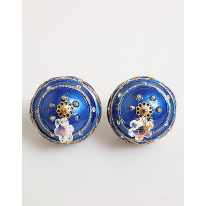 Dolce & Gabbana Gold Brass Blue Christmas Ball Crystal Drop Clip On Earrings