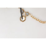 Dolce & Gabbana Gold Crystal Clock Face Pendant Statement Jewelry Necklace with crystal-embellished medallions and gold-tone chain.
