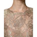Close-up of Dolce & Gabbana Gold Floral Lace A-line Sheath Mini Dress showing intricate lace detail.