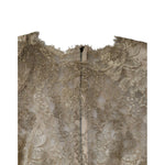 Close-up of Dolce & Gabbana Gold Floral Lace A-line Sheath Mini Dress's intricate lace detailing.