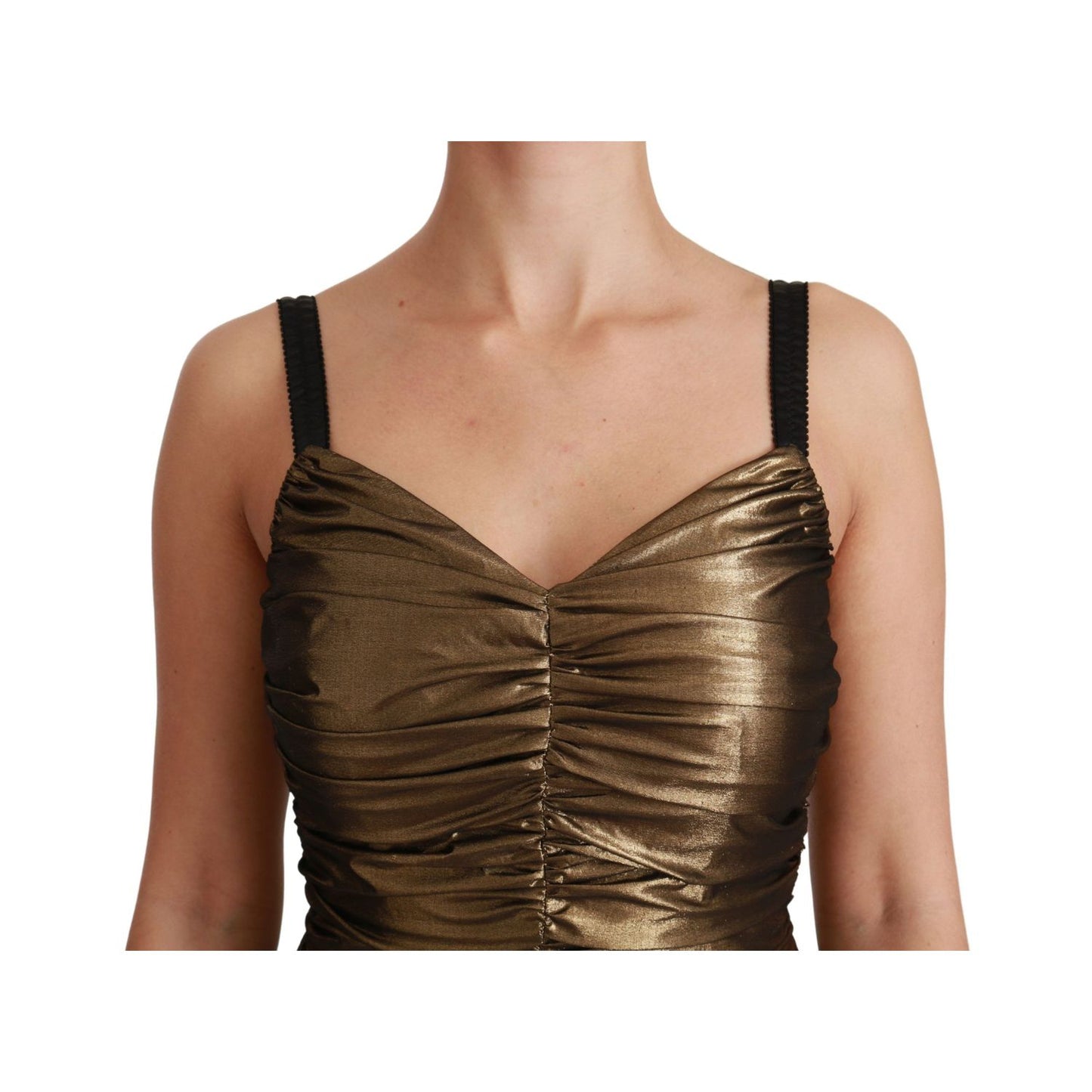 Dolce & Gabbana Gold Metallic Stretch Bodycon Ruched Dress