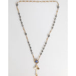 Dolce & Gabbana Gold Tone Beaded Chain Religious Cross Necklace with silver and gold accents, featuring a cross pendant.