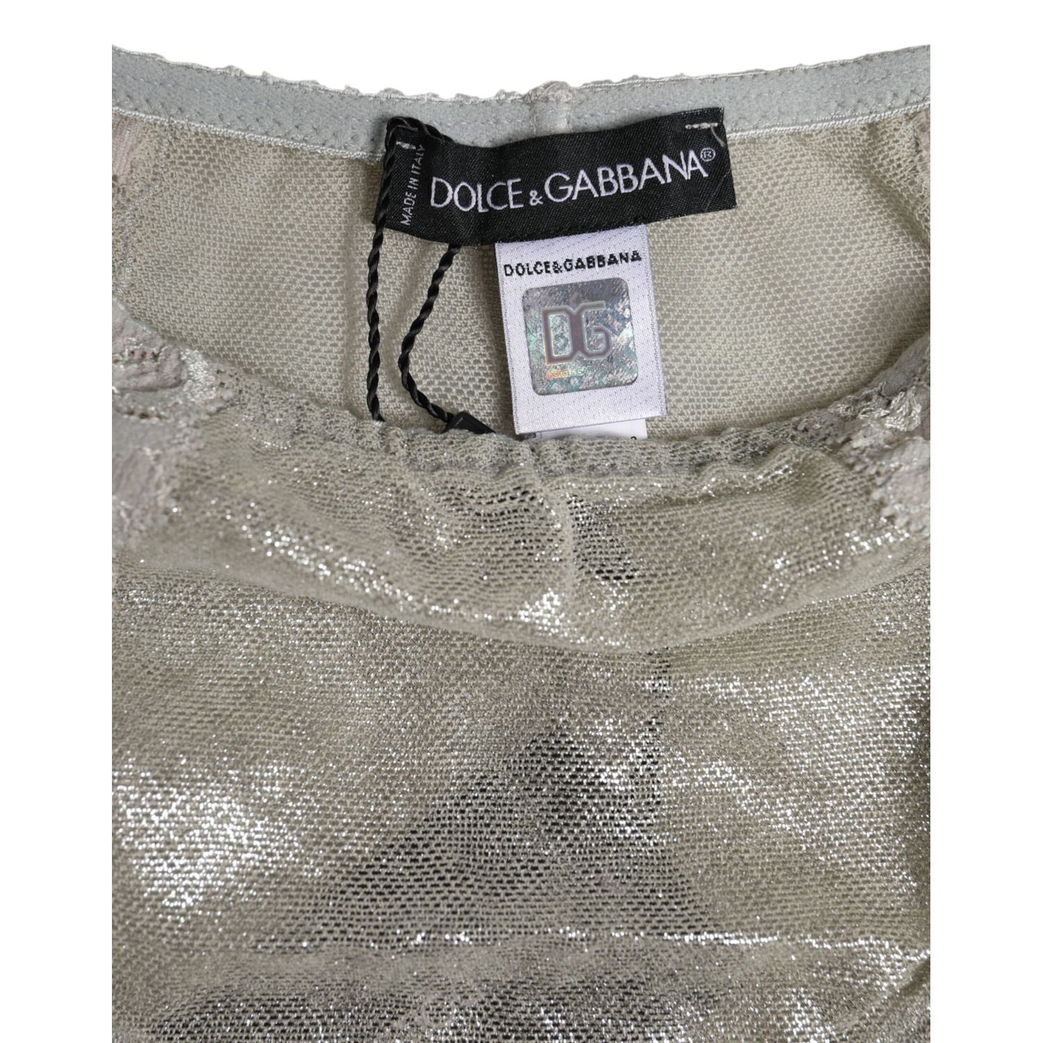 Dolce & Gabbana Gray Cotton Floral Lace High Waist Panty Underwear