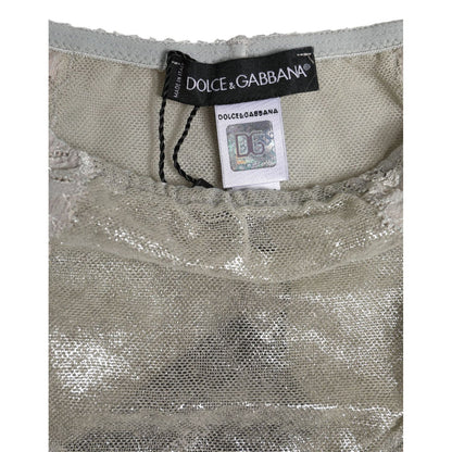 Dolce & Gabbana Gray Cotton Floral Lace High Waist Panty Underwear