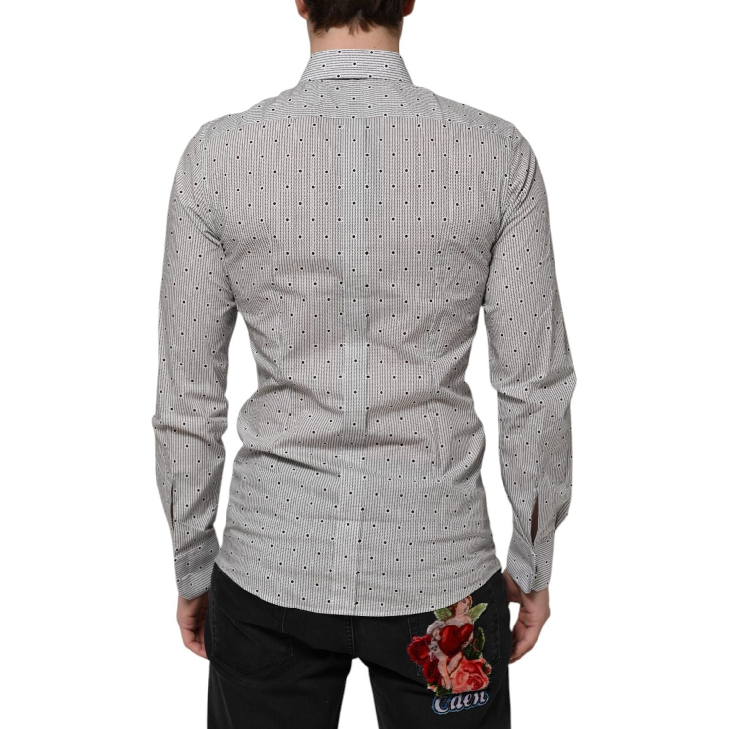 Dolce & Gabbana Gray Dotted Semi Fitted GOLD Men Formal Shirt