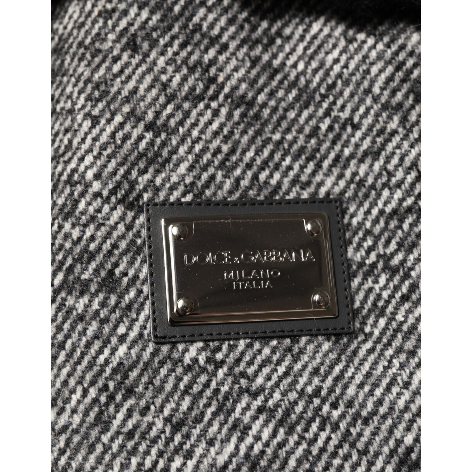 Dolce & Gabbana Gray Wool Herringbone Shearling Collar Bomber Jacket