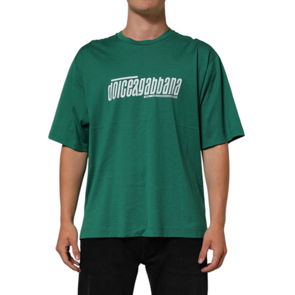 Dolce & Gabbana Green Cotton Graphic Logo Print Crewneck T-shirt