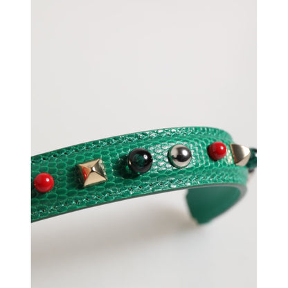 Dolce & Gabbana Green Embellished Leather Bag Handle Women Shoulder Strap