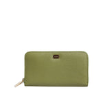 Dolce & Gabbana Green Leather Logo Plaque Zip Around Continenta Wallet, elegant Italian design with gold zipper and plaque hardware