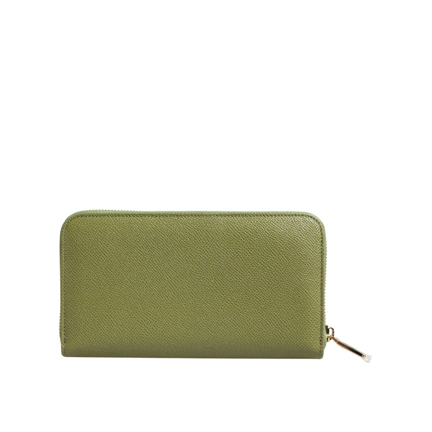 Dolce & Gabbana Green Leather Logo Plaque Zip Around Continenta Wallet with zipper and logo engraved metal hardware.