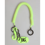 Dolce & Gabbana Green Springy Key Holder DG Logo Men's Keychain with vibrant cord and metal charm, luxury design.