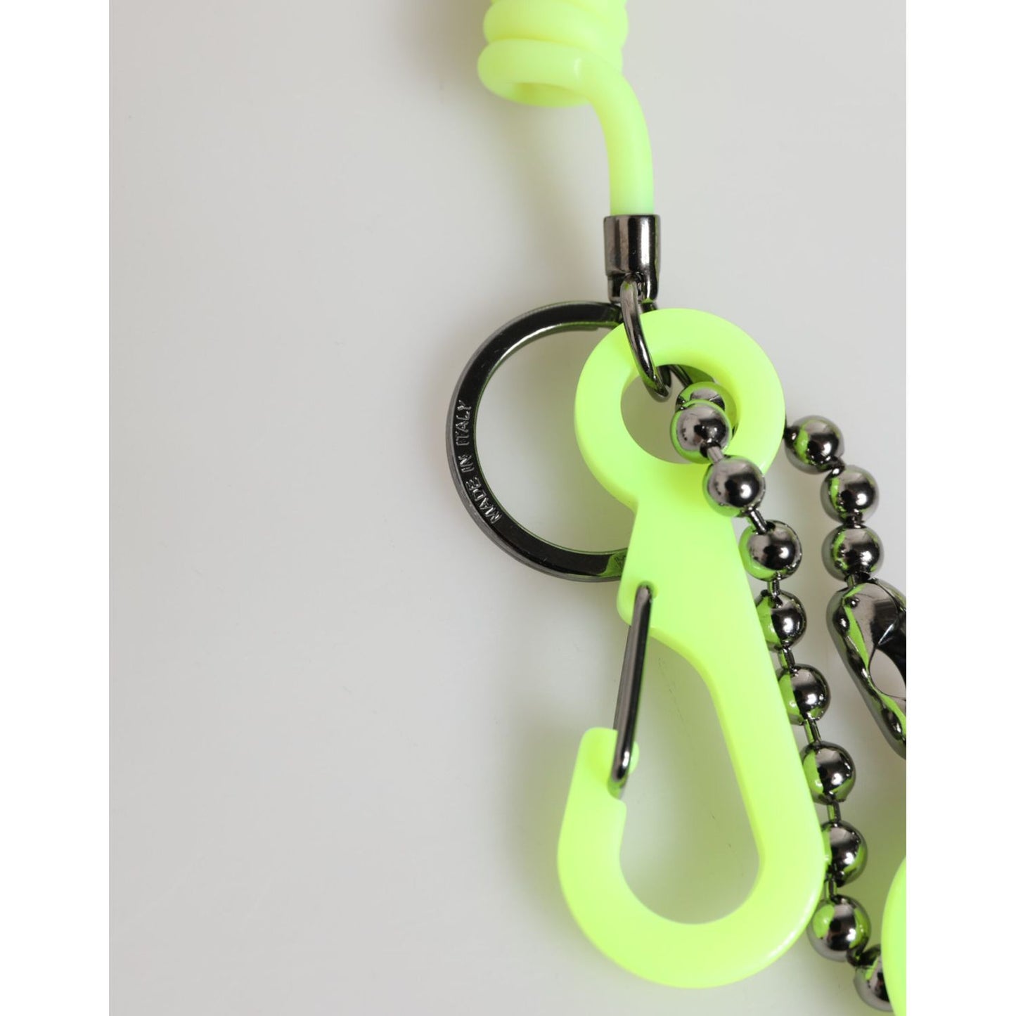 Dolce & Gabbana Green Springy Key Holder DG Logo Men's Keychain with vibrant cord and metal charm.