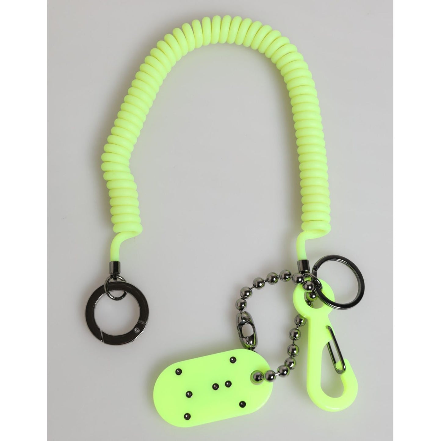 Dolce & Gabbana Green Springy Key Holder DG Logo Men's Keychain with vibrant green cord and metal charm.