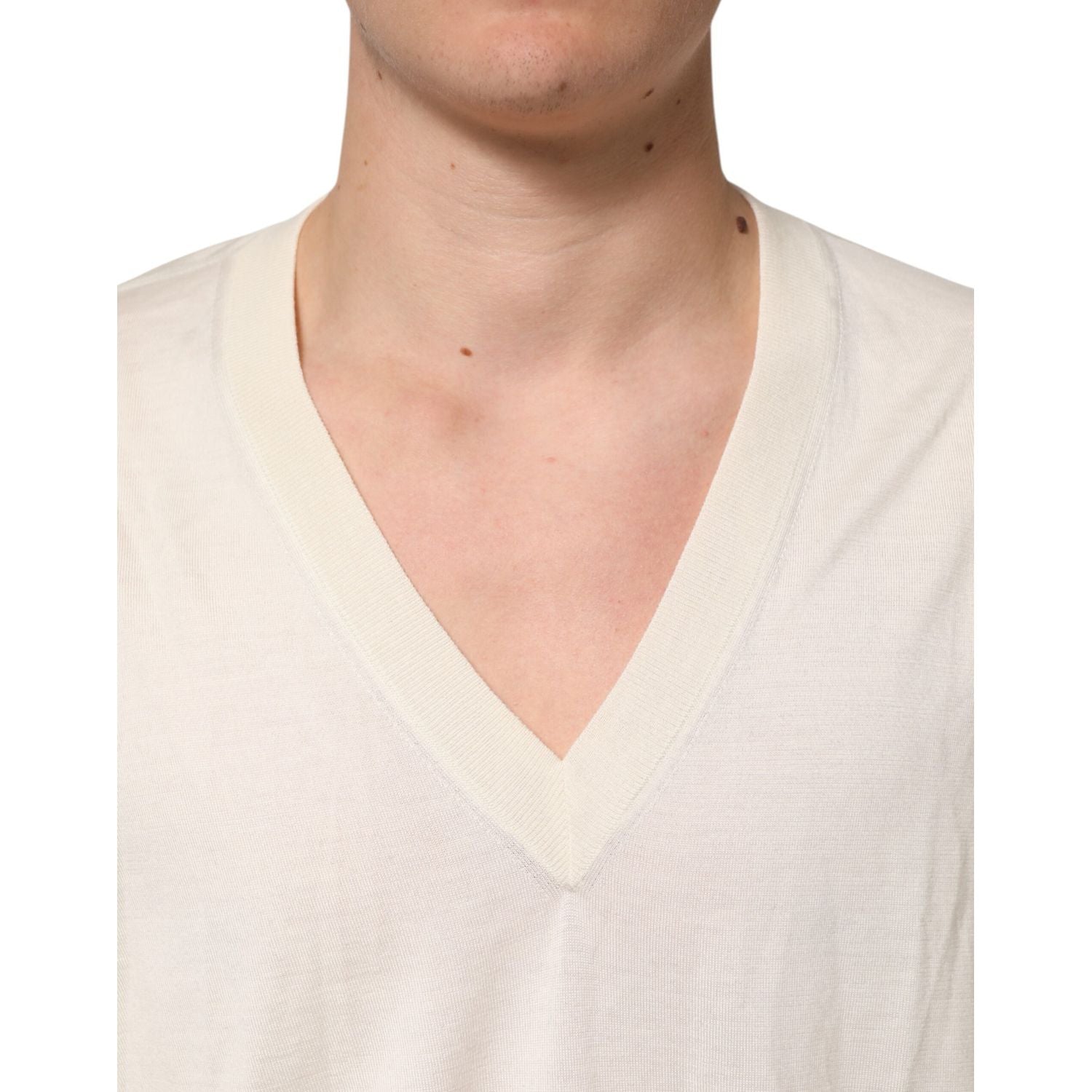 Dolce & Gabbana Ivory Virgin Wool Men V-Neck Knit Sweater