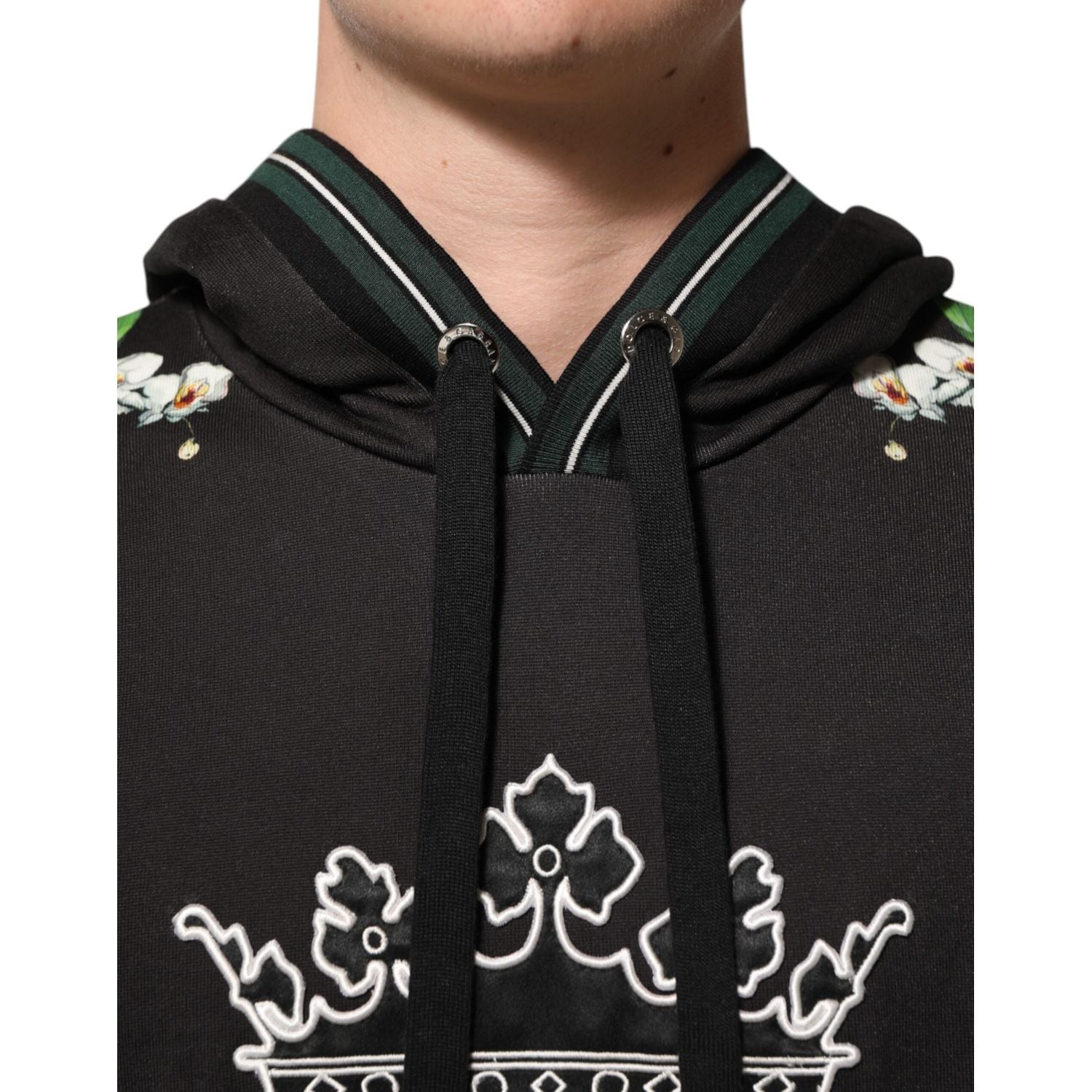Dolce & Gabbana KING Black Orchid Floral Crown Logo Hoodie Sweater