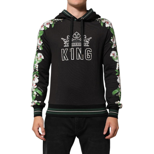 Dolce & Gabbana KING Black Orchid Floral Crown Logo Hoodie Sweater with crown embroidery and floral print.